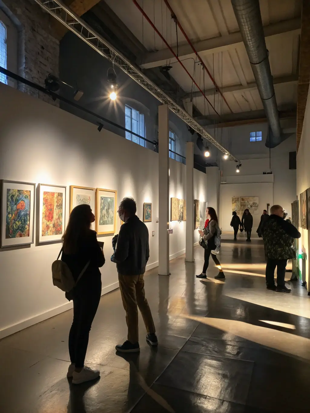 A vibrant gallery scene featuring sculptures and artwork displayed in an open, inviting space, showcasing ONDE DE CHOC's exhibitions and showcases.