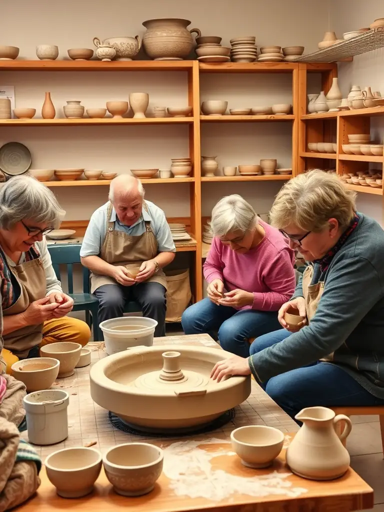 A vibrant image of participants actively engaged in a sculpture workshop at ONDE DE CHOC, showcasing hands-on learning and creative collaboration.